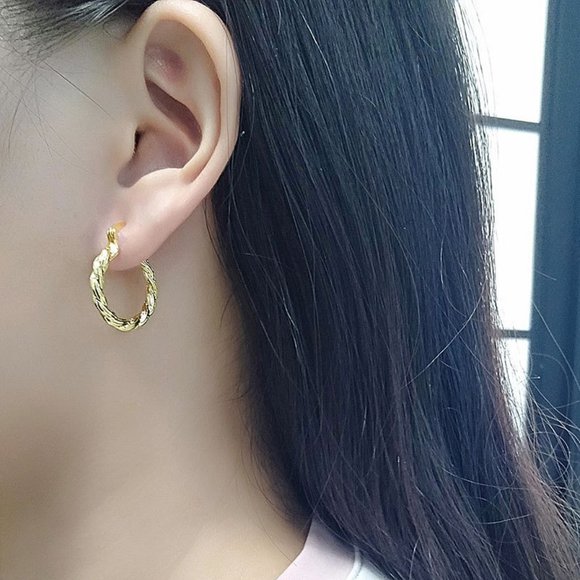 #NEW 925 Sterling Silver Round Braided Hoop Earrings - Picture 2 of 6